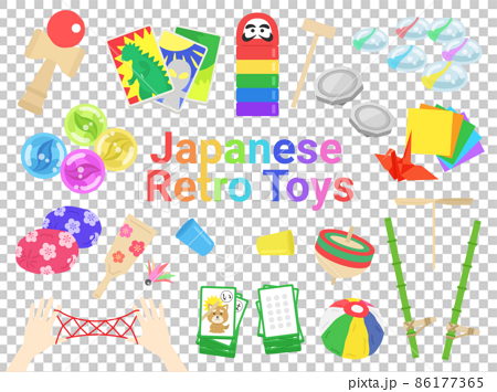 日本の昔の遊び（玩具）のイラストセット 86177365