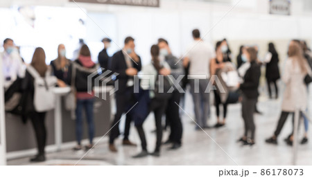 Abstract blured people at exhibition hall of expo event trade show. Business convention show or job fair. Business concept background. 86178073