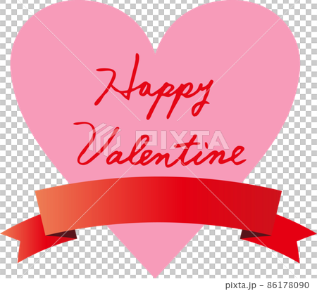 ハート　リボン　フレーム　ハッピーバレンタイン-文字-筆記体-英語　Happy Valentine　 86178090