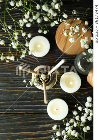 Aromatic concept with diffuser on wooden table 86178474