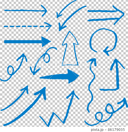 手描き 矢印 セット 線画 ラフ 上 下 右 左 青のイラスト素材