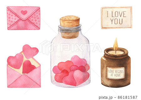 Valentine's day watercolor illustration set 86181587