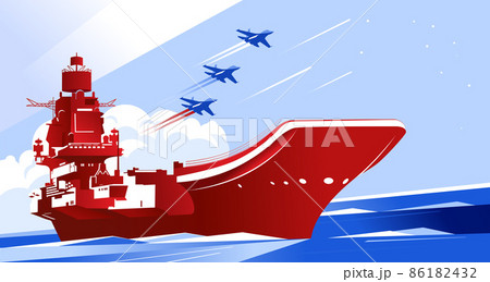 Heavy aircraft-carrying military cruiser card. Defender of the Fatherland Day in Russia. Vector illustration Heavy aircraft-carrying military cruiser card. Defender of the Fatherland Day in Russia. Vector illustration 86182432