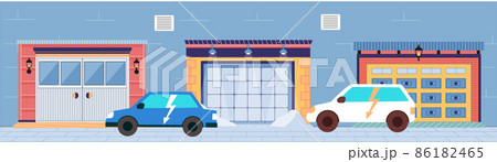 Automobiles near garage cooperative, modern parking spaces for vehicle, transport storage 86182465