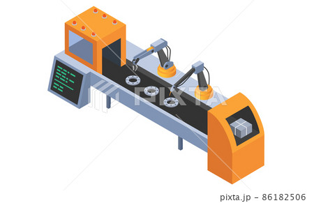 Industrial internet of things. Machinery and robotic arm autonomous production isolated equipment Industrial internet of things. Machinery and robotic arm autonomous production isolated equipment 86182506