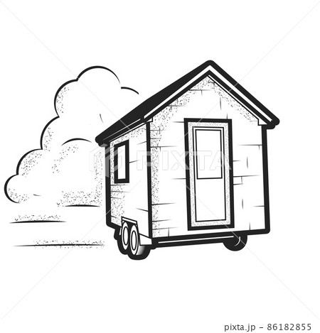 Small tiny house on wheels, trailer hut, wheeled wee cabin, vector 86182855
