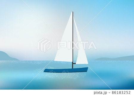 Sailing yacht on sea waves with mountains view in daylight. 86183252