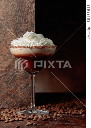 Coffee and chocolate cocktail with whipped cream. Coffee and chocolate cocktail with whipped cream. 86183618