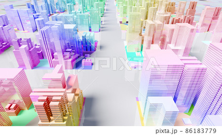 都市 街 ビル 建物 シティ オフィスビル ビジネス街 オフィス街 3D イラスト 86183779
