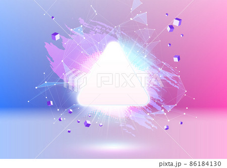 Abstract pink and blue vaporwave styled background with shiny neon frame, brush stroke, halftone blot and triangular dotted grid. Abstract pink and blue vaporwave styled background with shiny neon frame, brush stroke, halftone blot and triangular dotted grid. 86184130
