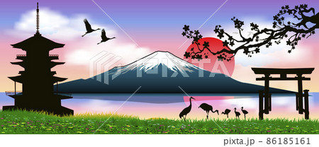 Mount Fuji at sunset, Japanese landscape 86185161
