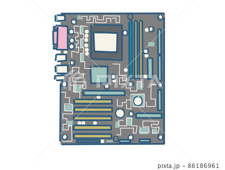 手描き風 自作パソコンパーツ マザーボードのイラスト素材 [86186961