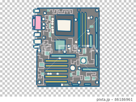 手描き風 自作パソコンパーツ マザーボードのイラスト素材 [86186961