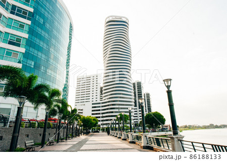 Cityscape of Guayaquil city at sunset with a view over the Malecon 2000 waterfront, Ecuador - sep, 2019 86188133