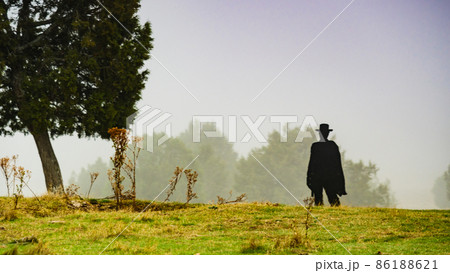 Morning fog over Sad Hill Cemetery. Tourist place in Spain. Morning fog over Sad Hill Cemetery. Tourist place in Spain. 86188621