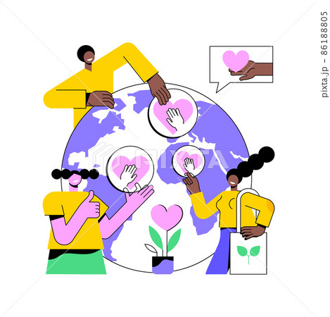 Social participation abstract concept vector illustration. Social engagement, team work, civil society participation, happy volunteers, charity people, clean garbage, plant trees abstract metaphor. 86188805