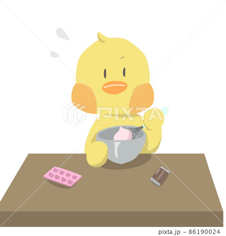 手作りお菓子を作るヒヨコのイラストのイラスト素材