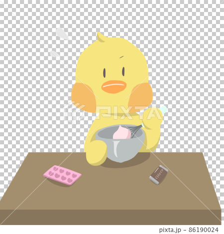 Illustration of a chick making handmade sweets Illustration of a chick making handmade sweets 86190024