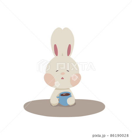 ココアを飲んでほっとするウサギのイラスト ココアを飲んでほっとするウサギのイラスト 86190028