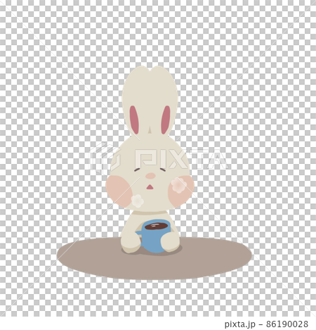 Illustration of a rabbit relieved to drink cocoa Illustration of a rabbit relieved to drink cocoa 86190028