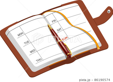 日記帳と上に置かれたペンのイラスト素材