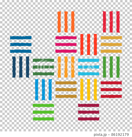 SDGsカラーの三崩し模様　カラフルな和柄パターン　ベクターイラスト 86192179