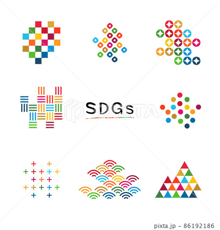 SDGsカラーの和柄セット 手描き風の和柄パターン ベクターイラストのセット SDGsカラーの和柄セット 手描き風の和柄パターン ベクターイラストのセット 86192186