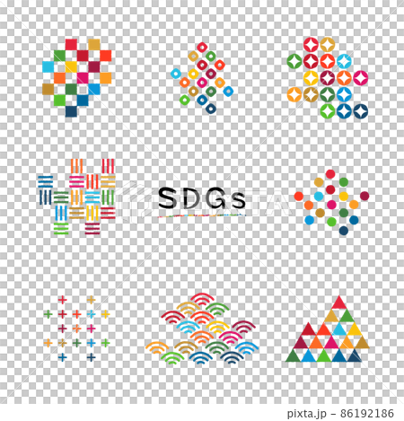 SDGsカラーの和柄セット 手描き風の和柄パターン ベクターイラストのセット SDGsカラーの和柄セット 手描き風の和柄パターン ベクターイラストのセット 86192186