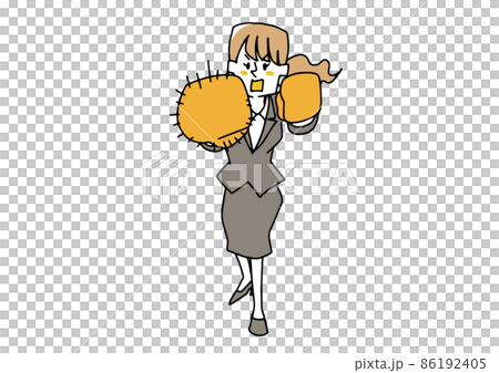 A woman in a suit wearing boxing gloves and pulling out a jab, a fighting businessman, a comical handwritten person A woman in a suit wearing boxing gloves and pulling out a jab, a fighting businessman, a comical handwritten person 86192405