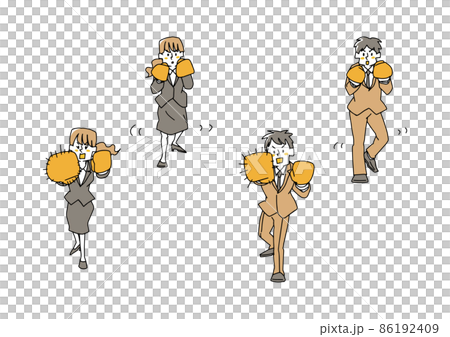 A set of businessmen wearing boxing gloves, a comical handwritten person vector A set of businessmen wearing boxing gloves, a comical handwritten person vector 86192409