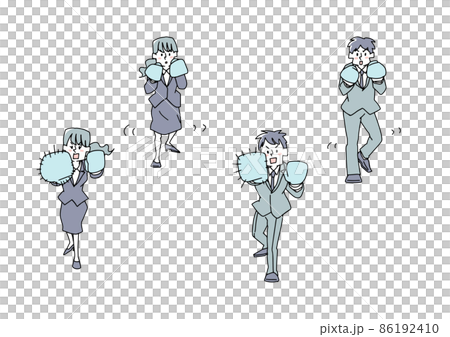 A set of businessmen wearing boxing gloves, a comical handwritten person vector 86192410