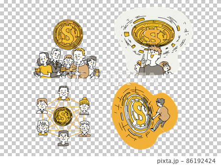 Person illustration set related to virtual currency Blockchain, mining Comical handwritten person 86192424