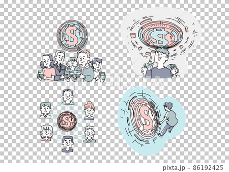 Person illustration set related to virtual currency Blockchain, mining Comical handwritten person Person illustration set related to virtual currency Blockchain, mining Comical handwritten person 86192425