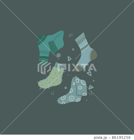 Vector square card with warm socks in blue colors. Postcard with knitted clothes. Image with stockings and golfs. Vector square card with warm socks in blue colors. Postcard with knitted clothes. Image with stockings and golfs. 86195256