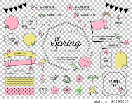 春季簡單線條藝術插圖框架集/櫻花、草莓、鮮花、裝飾品 86195995