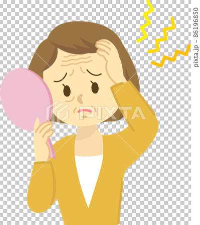 Illustration material: Skin trouble Young-senior woman suffering from wrinkles on her forehead and between her eyebrows Upper body 86196850