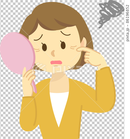 插圖素材:皮膚問題:外眼角、眼睛下方和法令紋處有皺紋的年輕女性。上半身 插圖素材:皮膚問題:外眼角、眼睛下方和法令紋處有皺紋的年輕女性。上半身 86196852