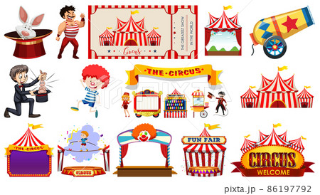 Set of circus characters and amusement park elements Set of circus characters and amusement park elements 86197792