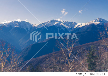 南アルプス　白峰三山　杖立峠付近からのぞむ　12月 86198231