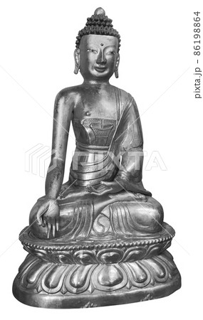 Beautiful shining classical Buddha Shakyamuni. Siddhartha Gautama. Golden statue with open eyes isolated on the white background 86198864