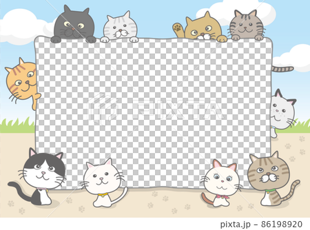 猫いっぱい背景フレーム 86198920