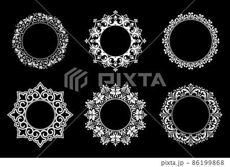 Set of decorative frames Elegant vector element for design in Eastern style, place for text. Floral black and white borders. Lace illustration for invitations and greeting cards. 86199868