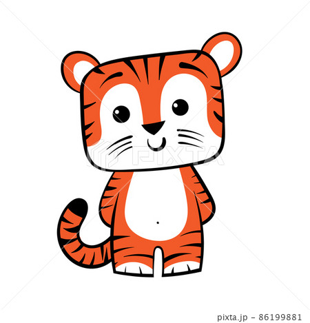 Cute cartoon striped red tiger. Hand-drawn vector stock illustration isolated on white Cute cartoon striped red tiger. Hand-drawn vector stock illustration isolated on white 86199881