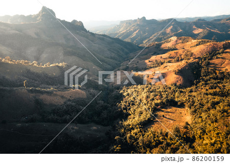 mountains and orange grass in the evening 86200159