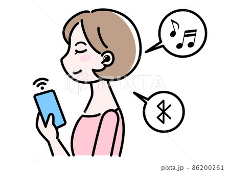 ワイヤレスイヤホンで音楽を聴いている女性 86200261