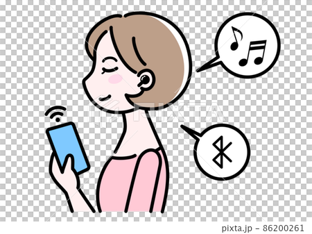 ワイヤレスイヤホンで音楽を聴いている女性 86200261