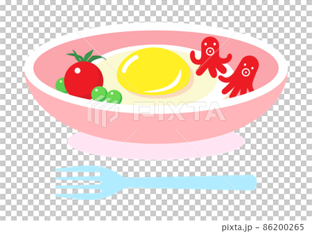 盤子上的章魚形香腸和煎蛋 86200265