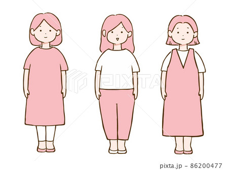 全身姿の3人の女性 ピンク 86200477