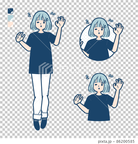 ビッグサイズtシャツを着た女性があわてているイラストのイラスト素材
