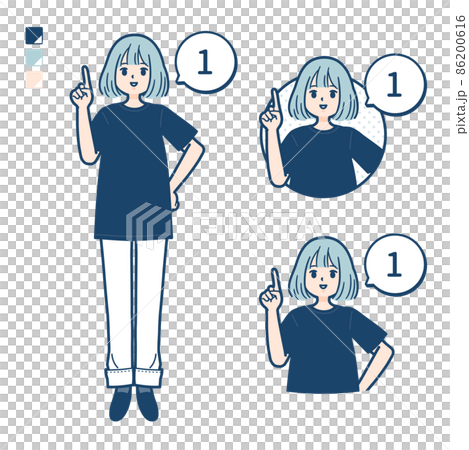 Illustration of a woman wearing a big size T-shirt counting as 1 Illustration of a woman wearing a big size T-shirt counting as 1 86200616